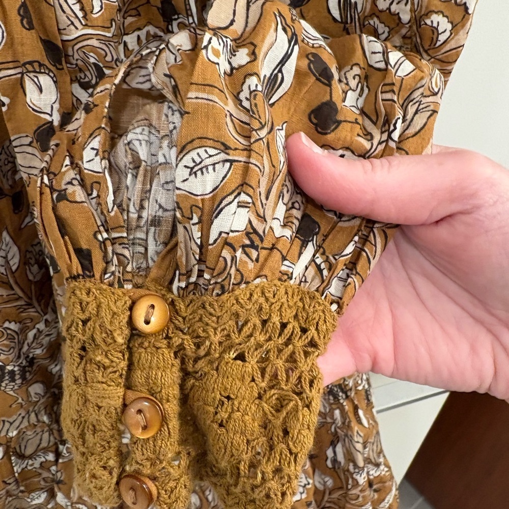 Anthropologie Let Me Be Jemma Floral Crochet Tiered Peasant Mini Dress Size 4 - Picture 8 of 15